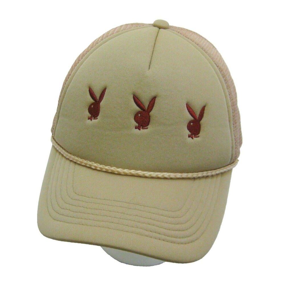 Playboy Bunny Vintage Beige Trucker Hat Baseball Cap Mesh Snapback Erotica Logo